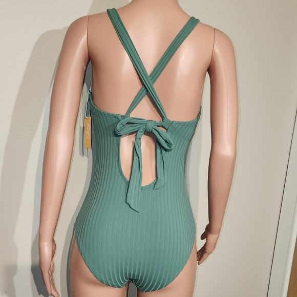 Kona Sol Green Ribbed One-Piece Swimsuit with Racerback - Picture 8 of 11